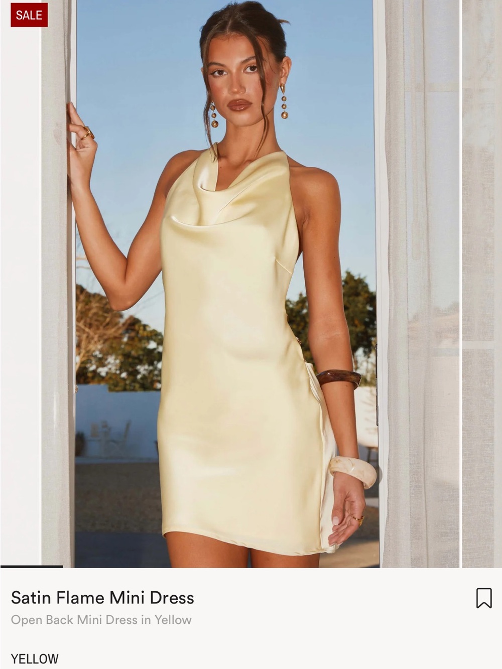 Peppermayo Satin Cowl Backless Mini Dress - Pale Yellow